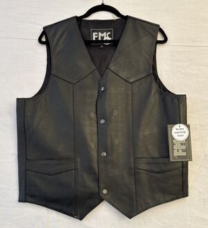 New FMC First Manufacturing Vest Men Medium Leather Top Shot Biker Conceal Black